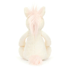 Jellycat Bashful Unicorn Little care guide image, emphasizing hand wash and gentle cleaning.