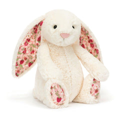 Jellycat Blossom Cream Bunny Berry face detail highlights soft fabric for gentle play.