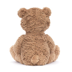 Jellycat Bumbly Bear face detail showcases the chocolate-drop nose and teddy charm