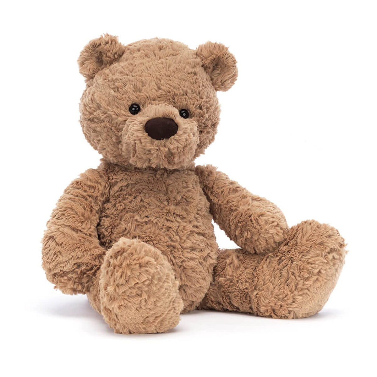 Jellycat Bumbly Bear medium side view shows ultra-soft plush and cuddly silhouette
