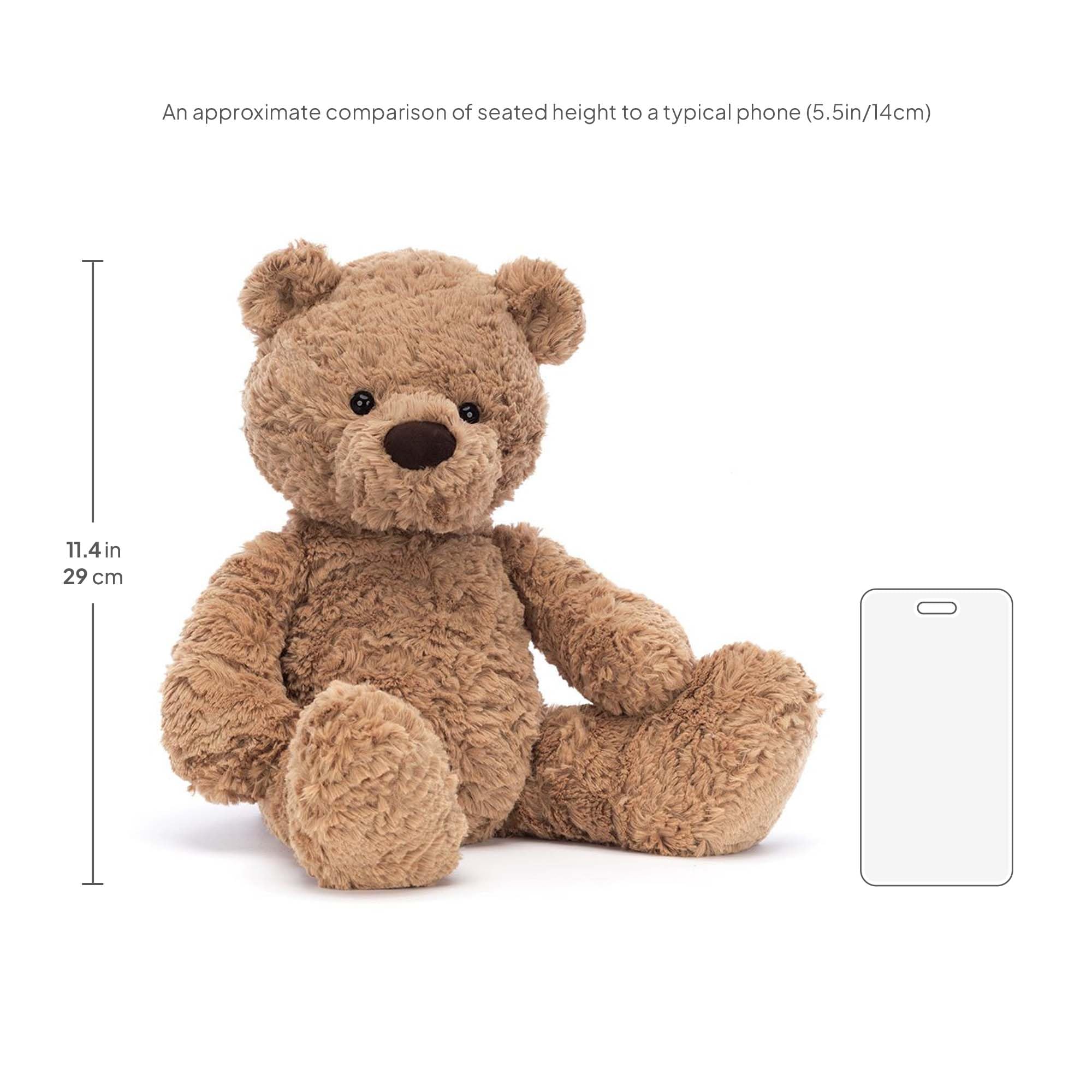 Jellycat Bumbly Bear sitting height and proportions invite easy display and cuddling