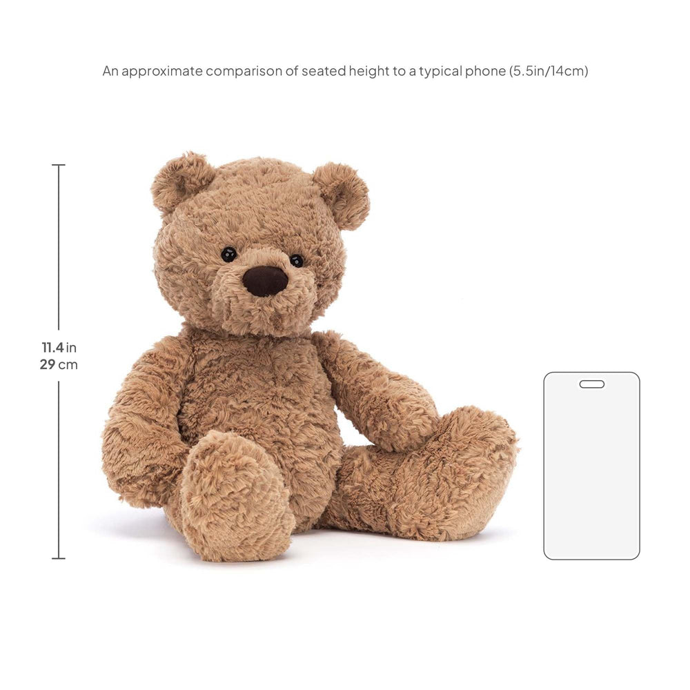 Jellycat Bumbly Bear sitting height and proportions invite easy display and cuddling