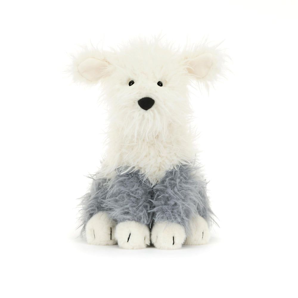 Jellycat Ewert Sheepdog shows bright eyes and a boopable nose for playful moments.