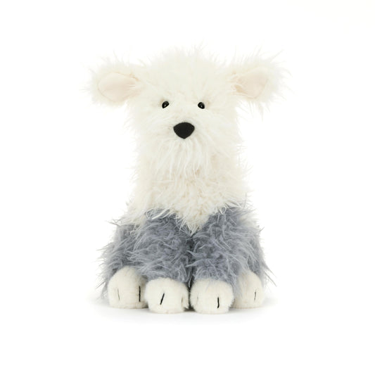 Jellycat Ewert Sheepdog shows bright eyes and a boopable nose for playful moments.
