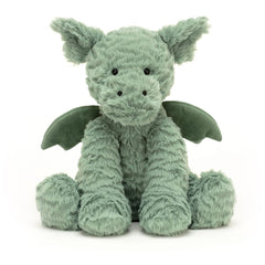 Jellycat Fuddlewuddle Dragon sitting height demonstrates a perfect desk or shelf companion.