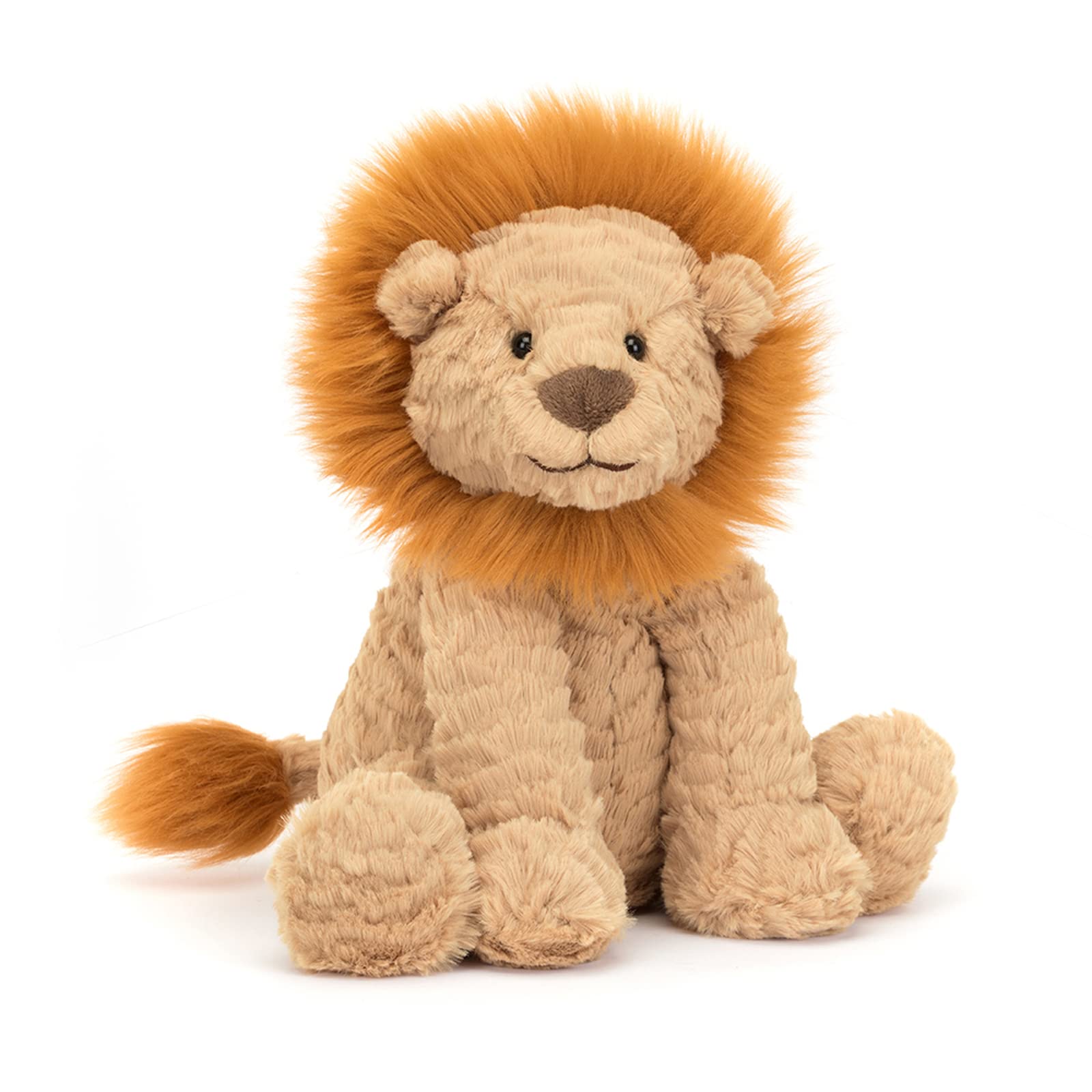 Jellycat Fuddlewuddle Lion plush with soft fur, ideal for comforting hugs.
