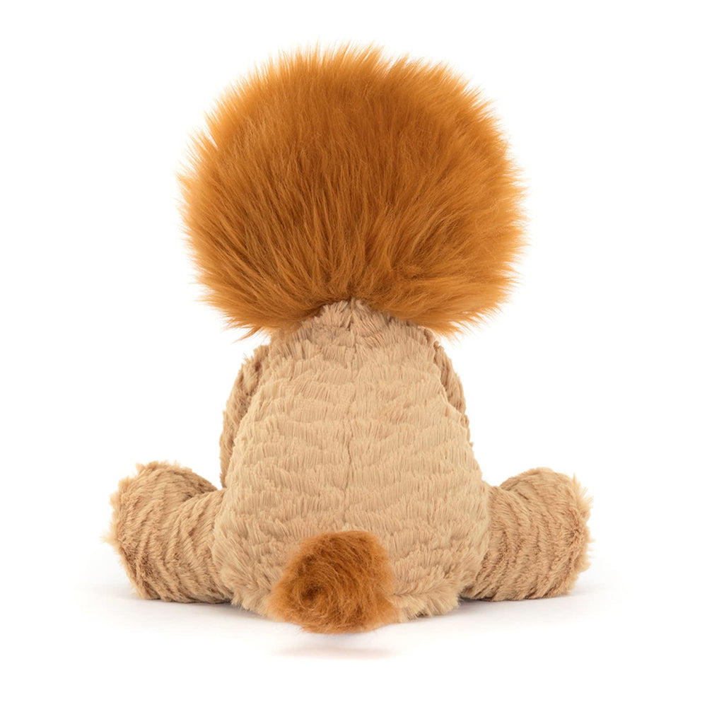 Jellycat Fuddlewuddle Lion textured fur adds tactile interest during story time.