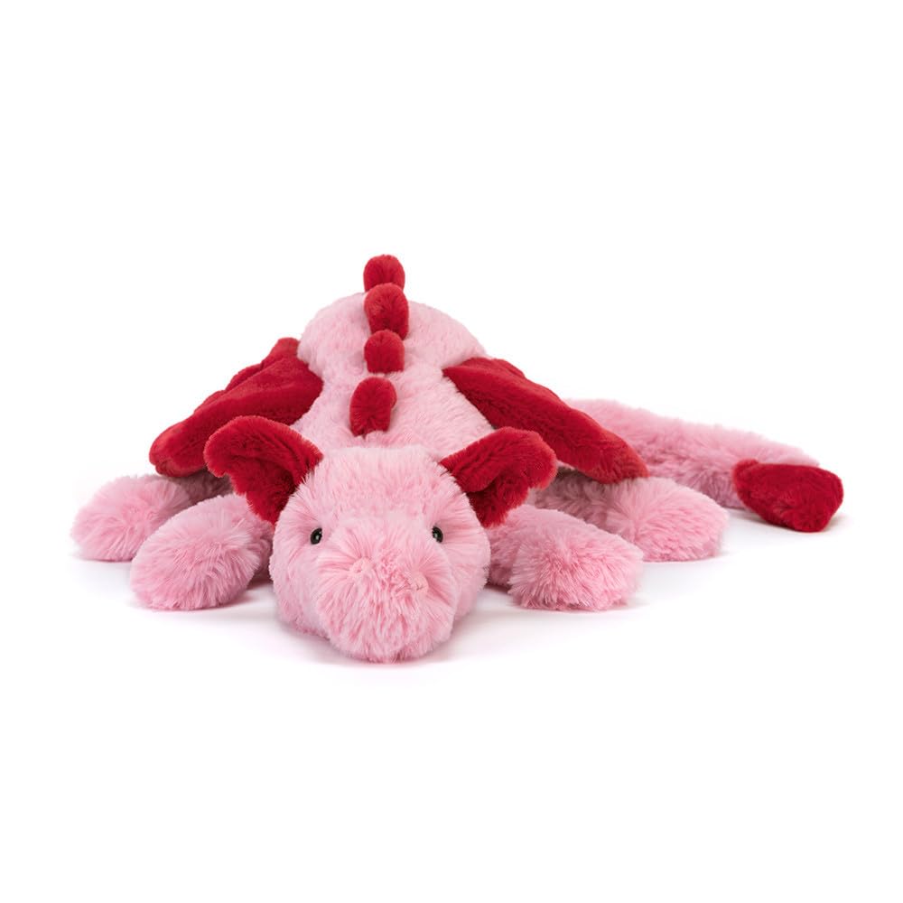 Jellycat Heart Dragon embroidered eyes for safe, charming bedtime stories.