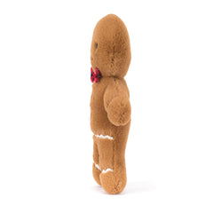 Jellycat Jolly Gingerbread Fred with red plaid bowtie adds festive charm.
