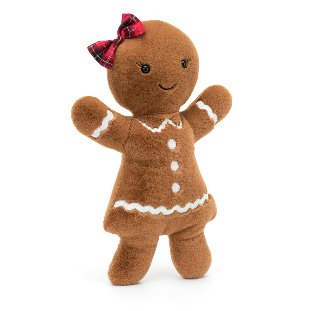 Jellycat Jolly Gingerbread Ruby full view plush ideal for cozy snuggles and holiday decor.