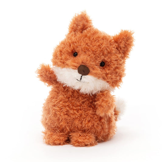 Jellycat Little Fox with tousled tawny fur invites warm hugs and soft textures.