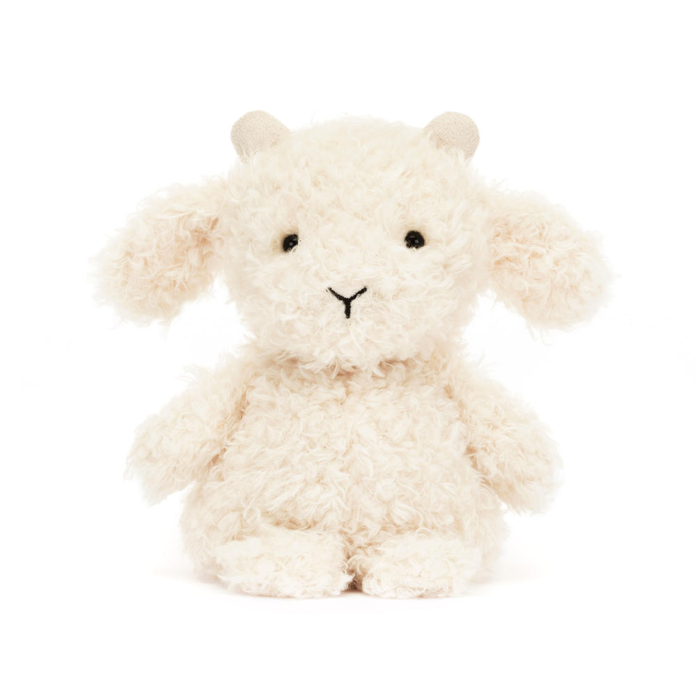 Jellycat Little Goat measures 7 inches, suited for small hands and travel.