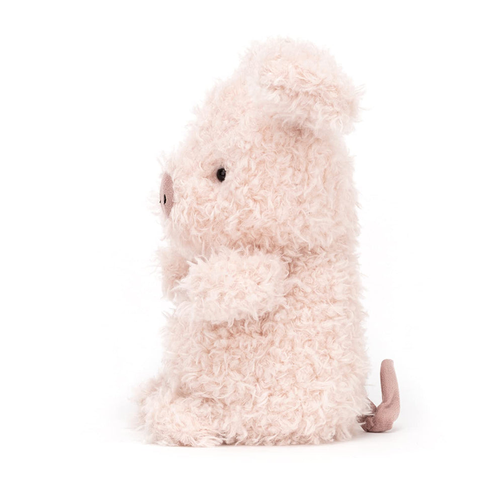 Jellycat Little Pig plush toy back view with curly tail detail