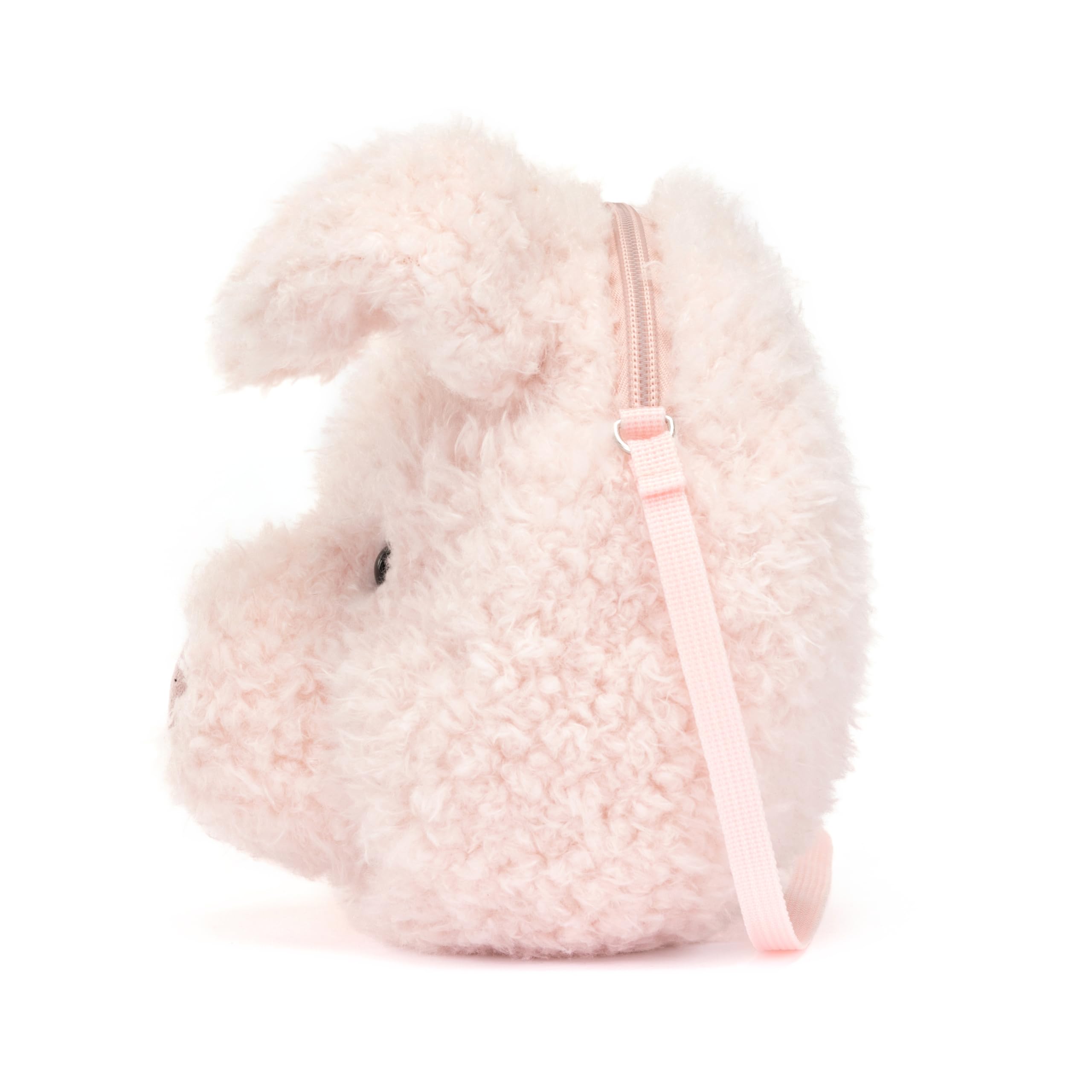 Jellycat Little Pig Bag bubblegum snout detail adds whimsy to any outfit.