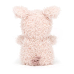 Jellycat Little Pig plush toy close-up of pink suedette nose