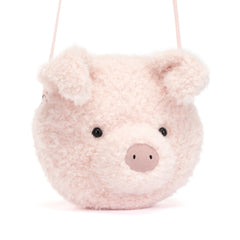 Jellycat Little Pig Plush Bag tousled pink fur with matching cross-body strap.