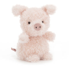 Jellycat Little Pig plush toy front view highlighting soft fur and friendly expression