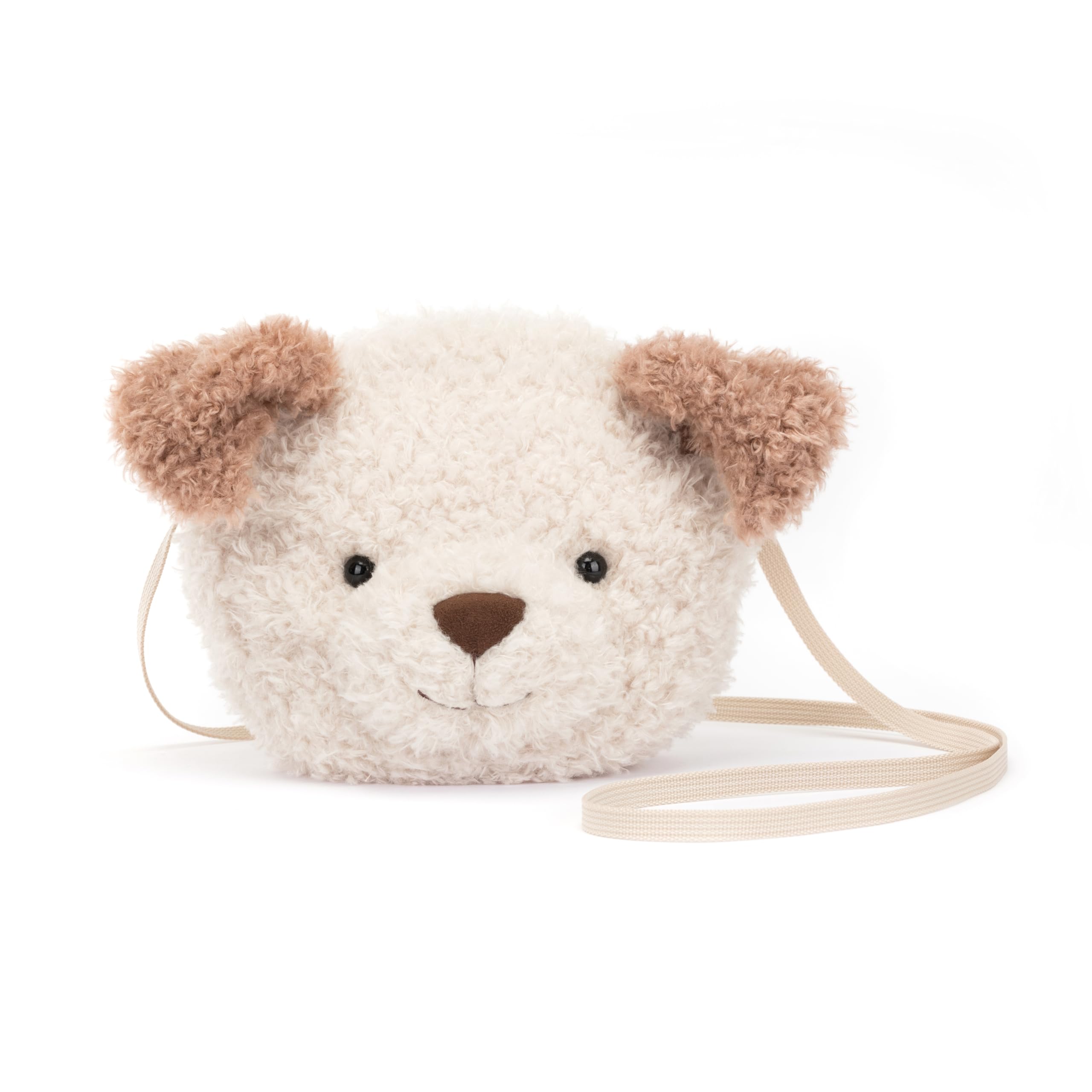 Jellycat Little Pup Bag fabric close-up showcases premium plush material and soft touch.
