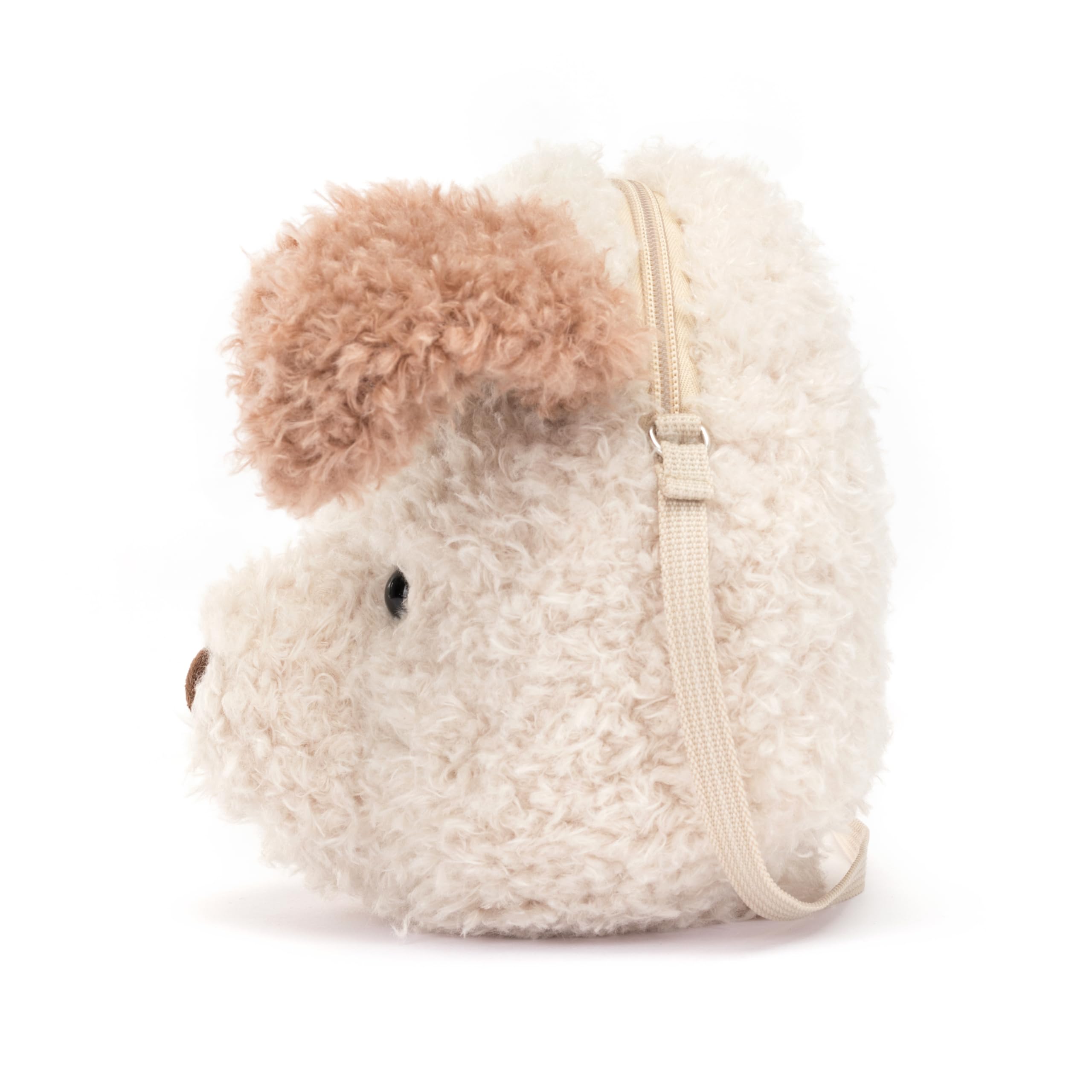 Jellycat Little Pup Bag open compartment shows space for essentials on the go.
