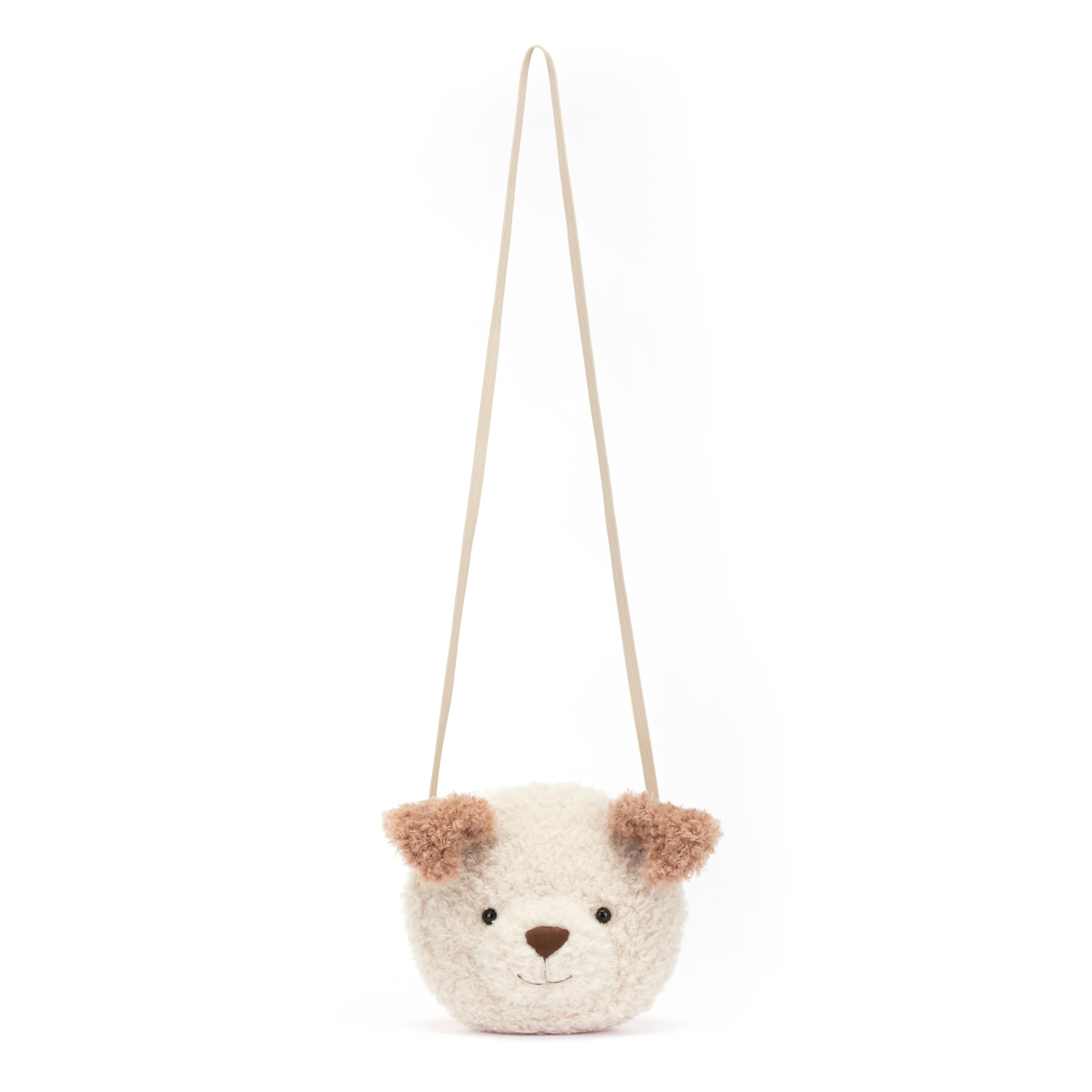 Jellycat Little Pup Bag worn crossbody supports hands-free outings and easy access.