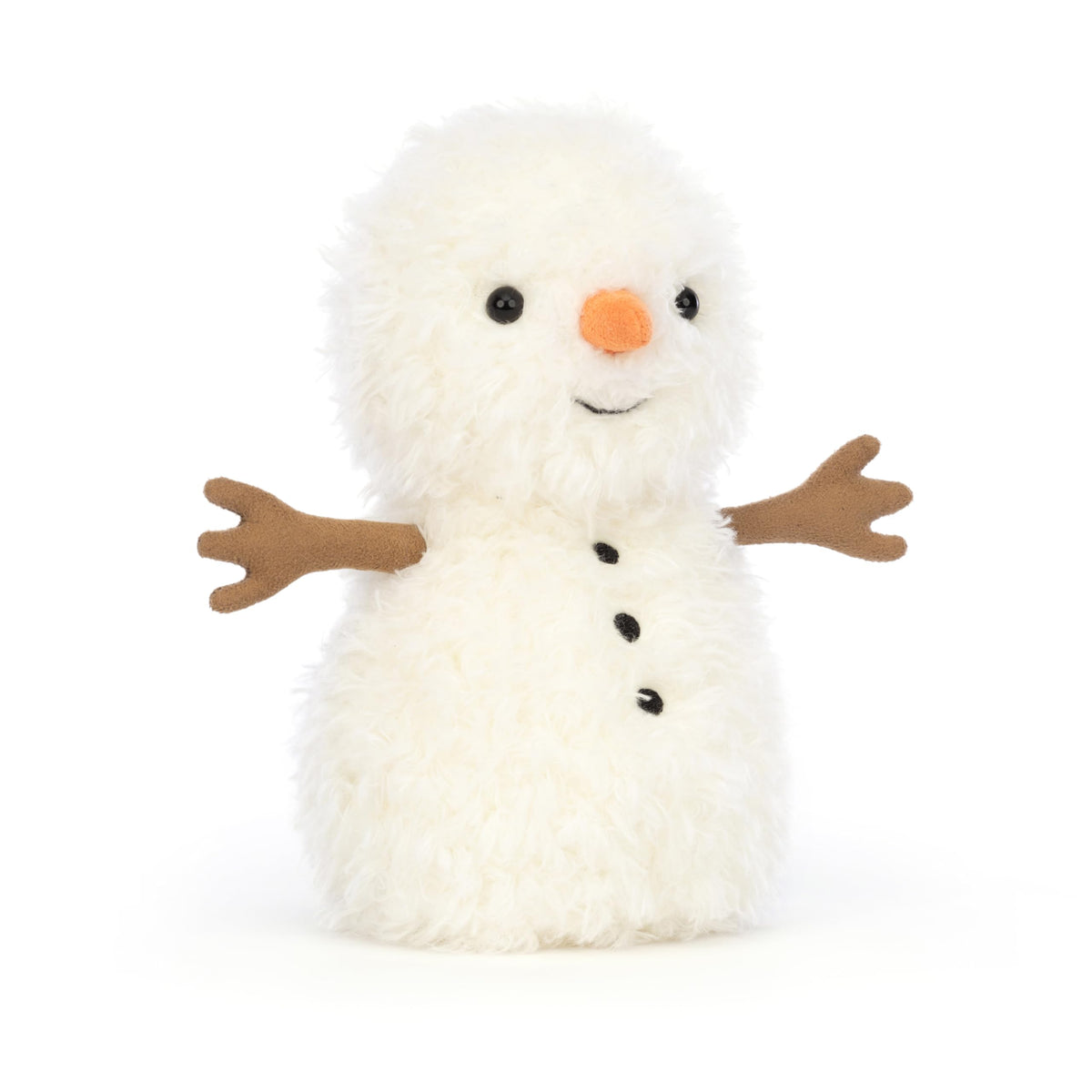 Jellycat Little Snowman front view plush, ideal for cozy cuddles and display