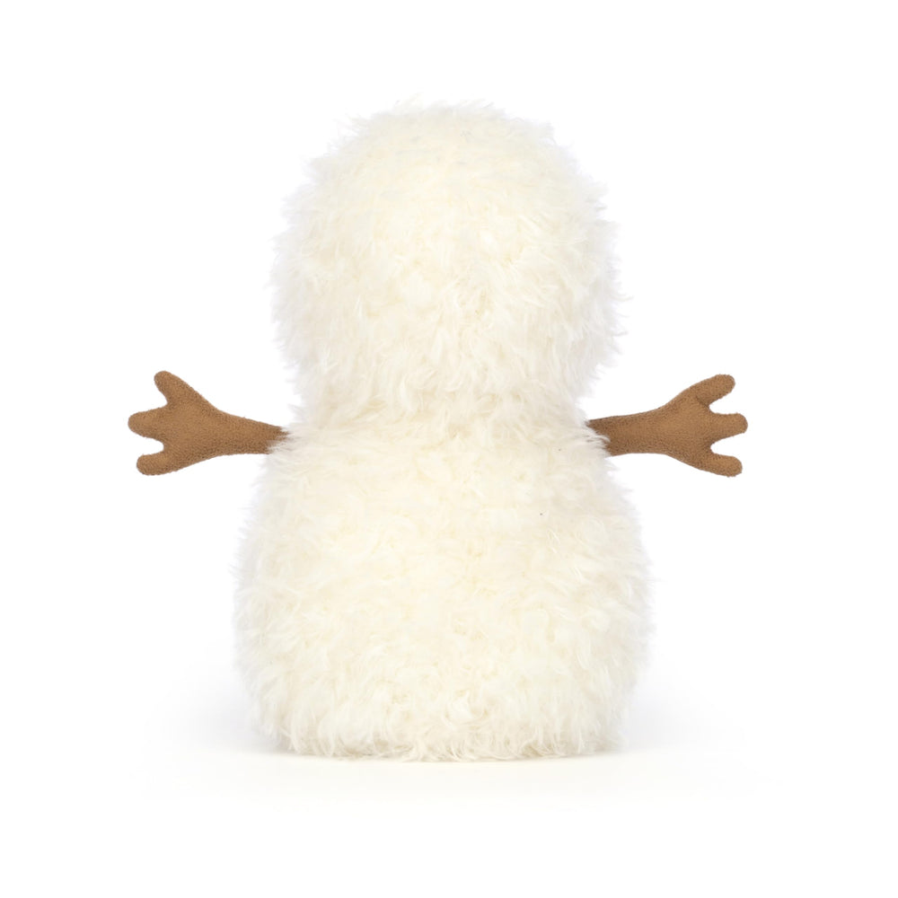 Jellycat Little Snowman fuzzy white fur texture emphasizes premium plush feel