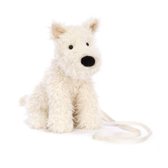 Jellycat Munro Scottie Dog crossbody front view, compact everyday essential carrier.