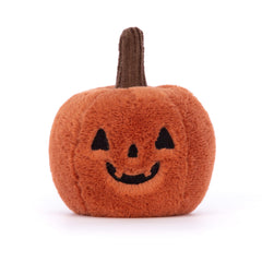 Jellycat Ooky Jack O'Lantern plush features rusty orange fur and textured pumpkin details.