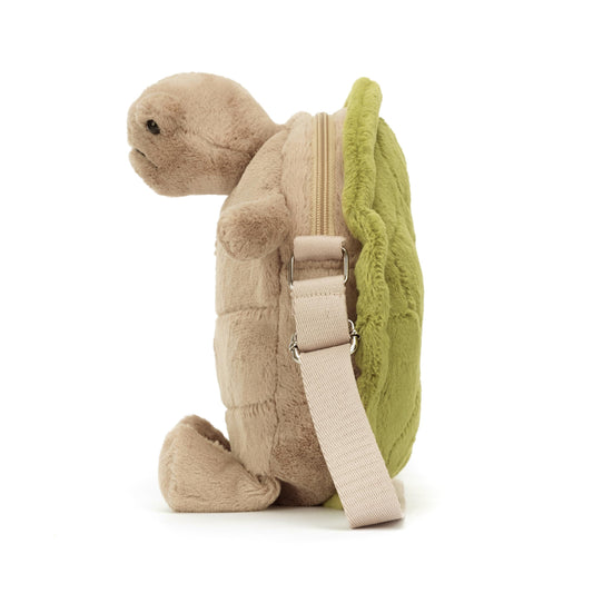 Jellycat Timmy Turtle satin lining closeup, luxurious interior for smooth essentials.