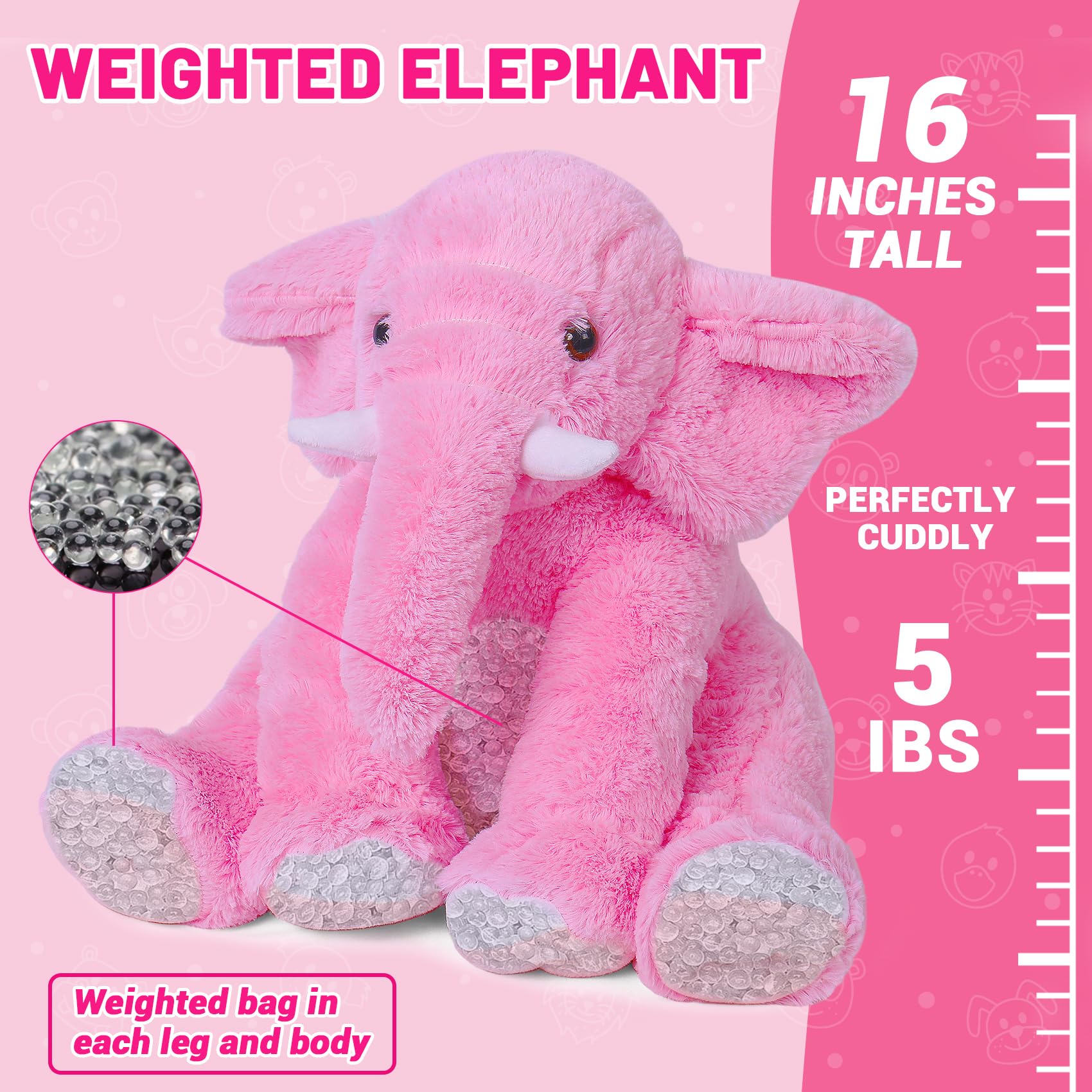 JellyMallow elephant weighted plush side view ideal for relaxing night-time routines.