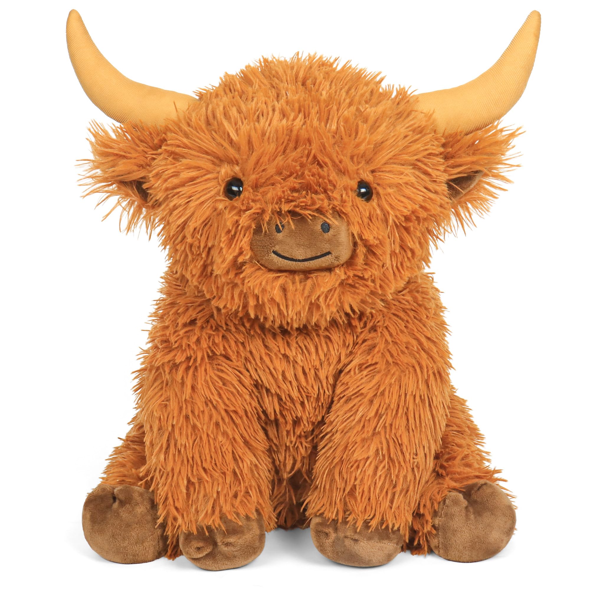 JellyMallow Highland Cow 16-inch plush with gentle weight for cuddling.