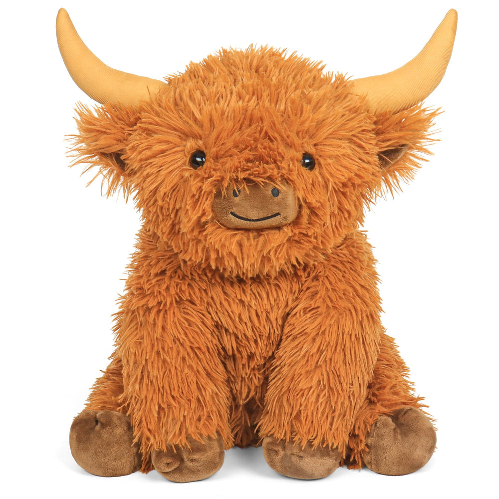 JellyMallow Highland Cow 16-inch plush with gentle weight for cuddling.