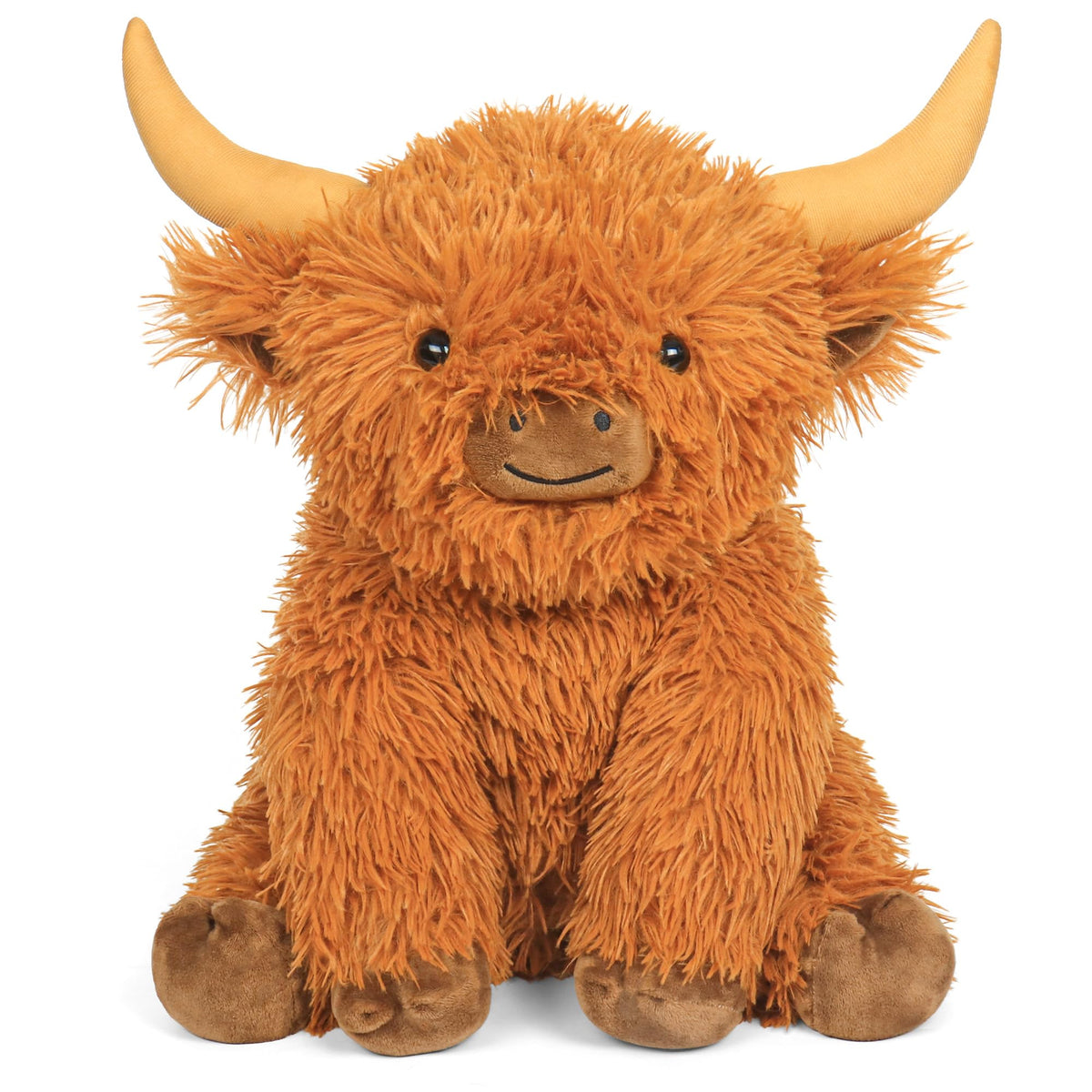 JellyMallow Highland Cow 16-inch plush with gentle weight for cuddling.