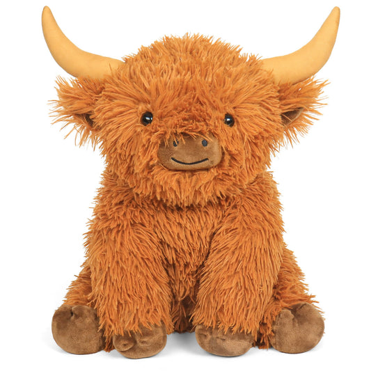 JellyMallow Highland Cow 16-inch plush with gentle weight for cuddling.