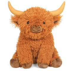 JellyMallow Highland Cow 16-inch plush with gentle weight for cuddling.