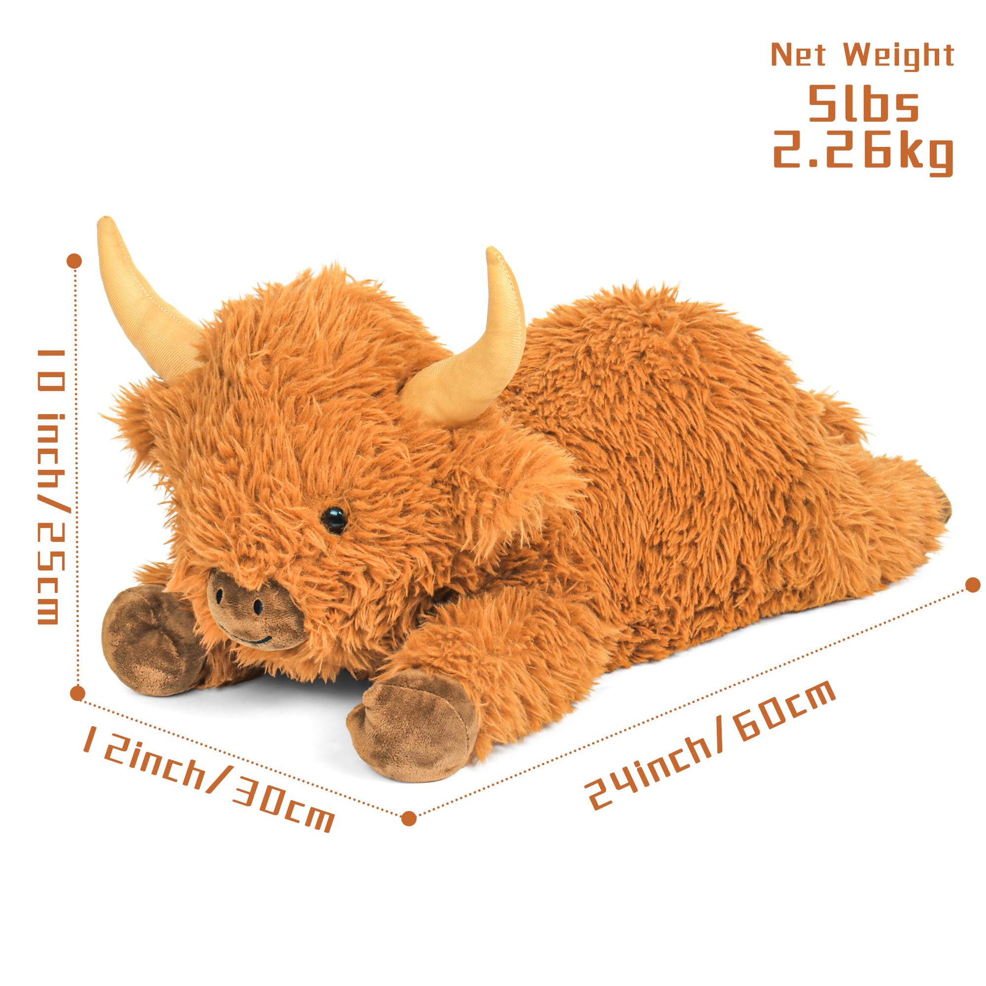 JellyMallow Highland Cow plush in hug-ready pose ideal for bedtime cuddles.