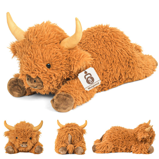 JellyMallow Highland Cow weighted plush, 22-inch size, ideal for comforting hugs.