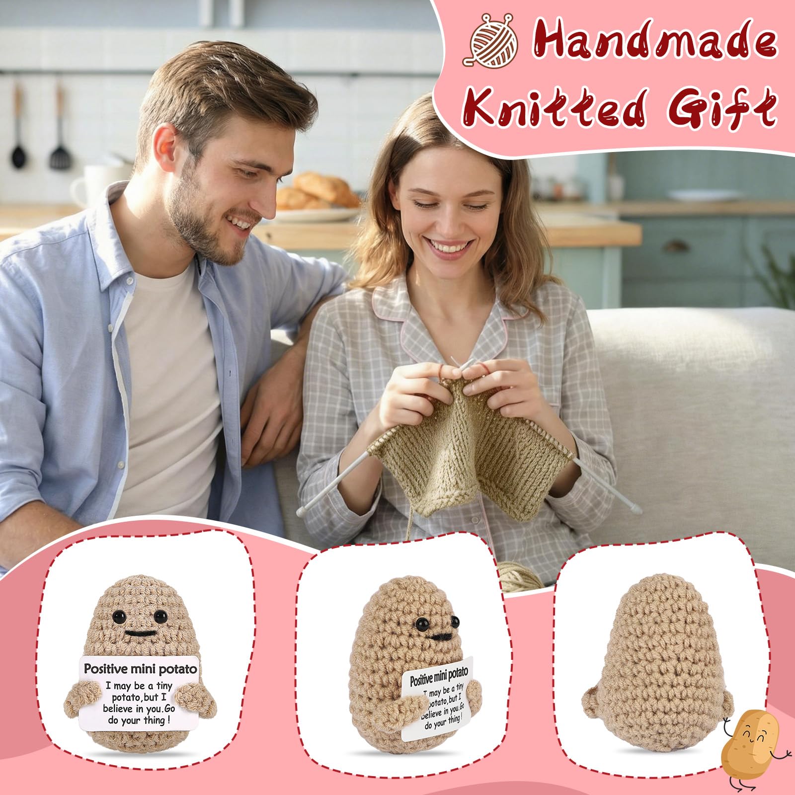 Handmade soft-knit potato by JELUTAR offers a comforting touch.