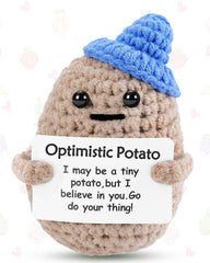 JELUTAR Mini Funny Potato with blue hat, front view, a cheerful desk companion.