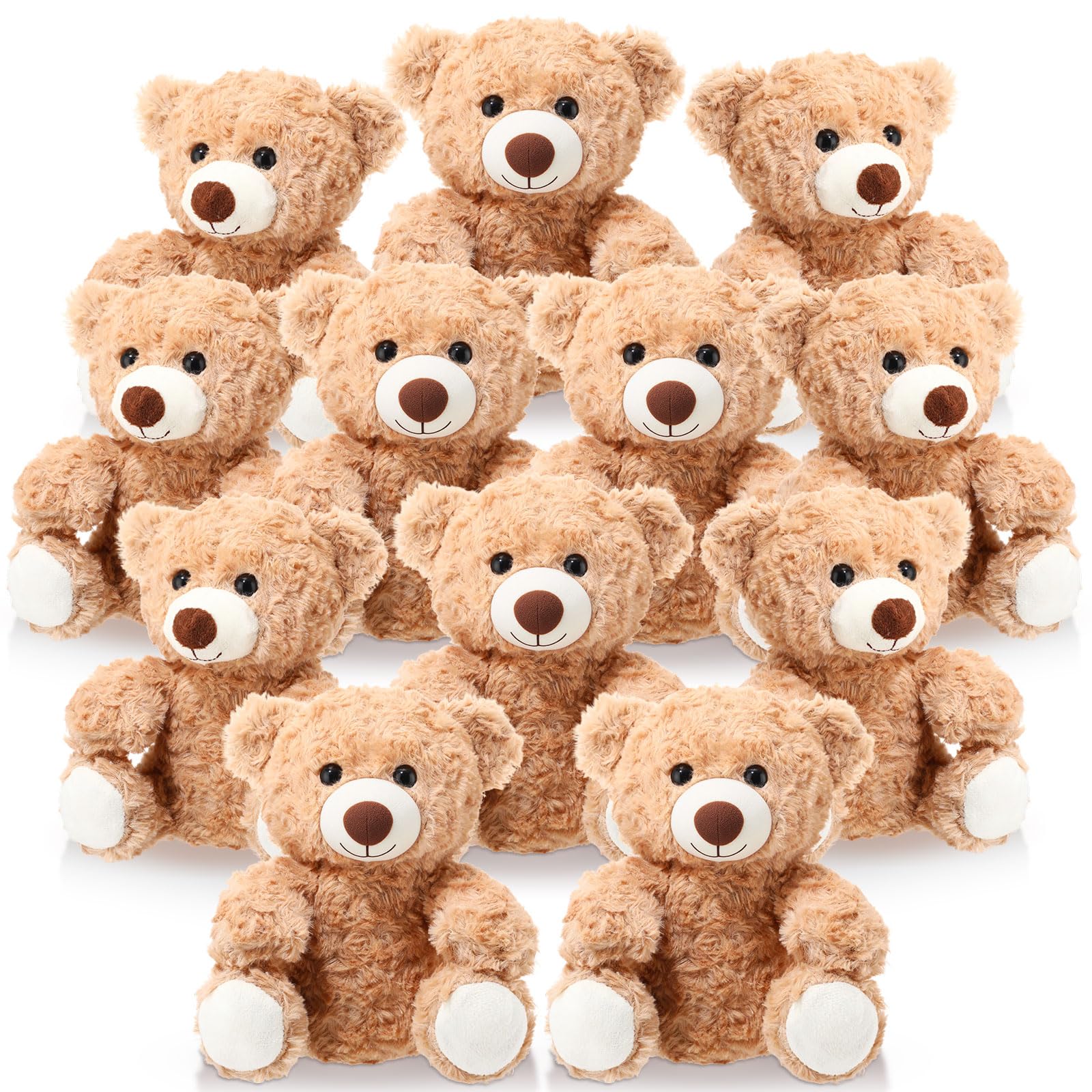 Jenaai 12-pack bears in 10-inch light brown plush, arranged for party decor and display.