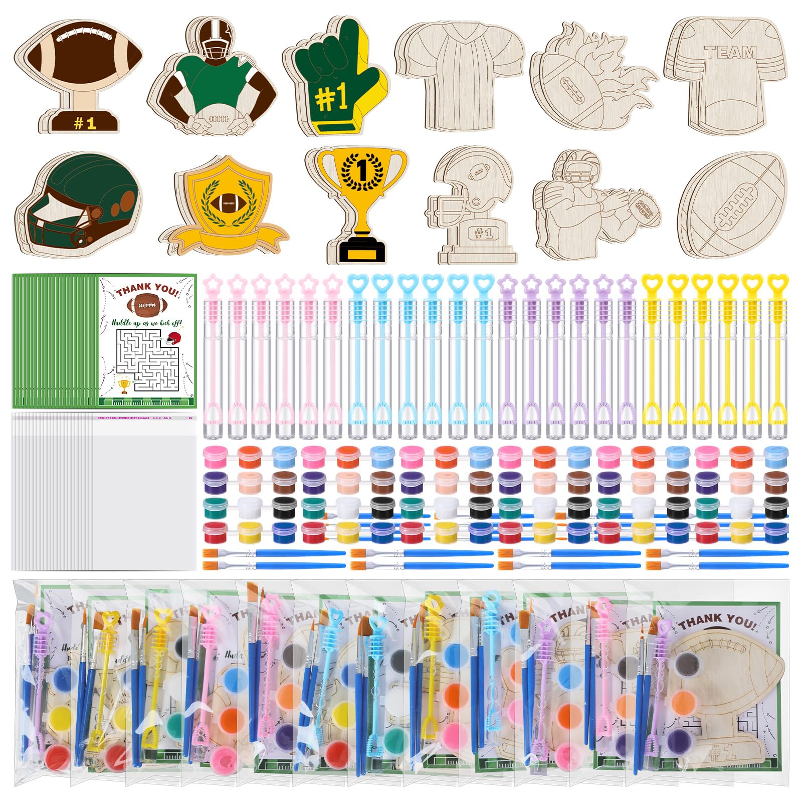 Jenaai 24-set wood football painting crafts with varied designs for creative DIY projects.