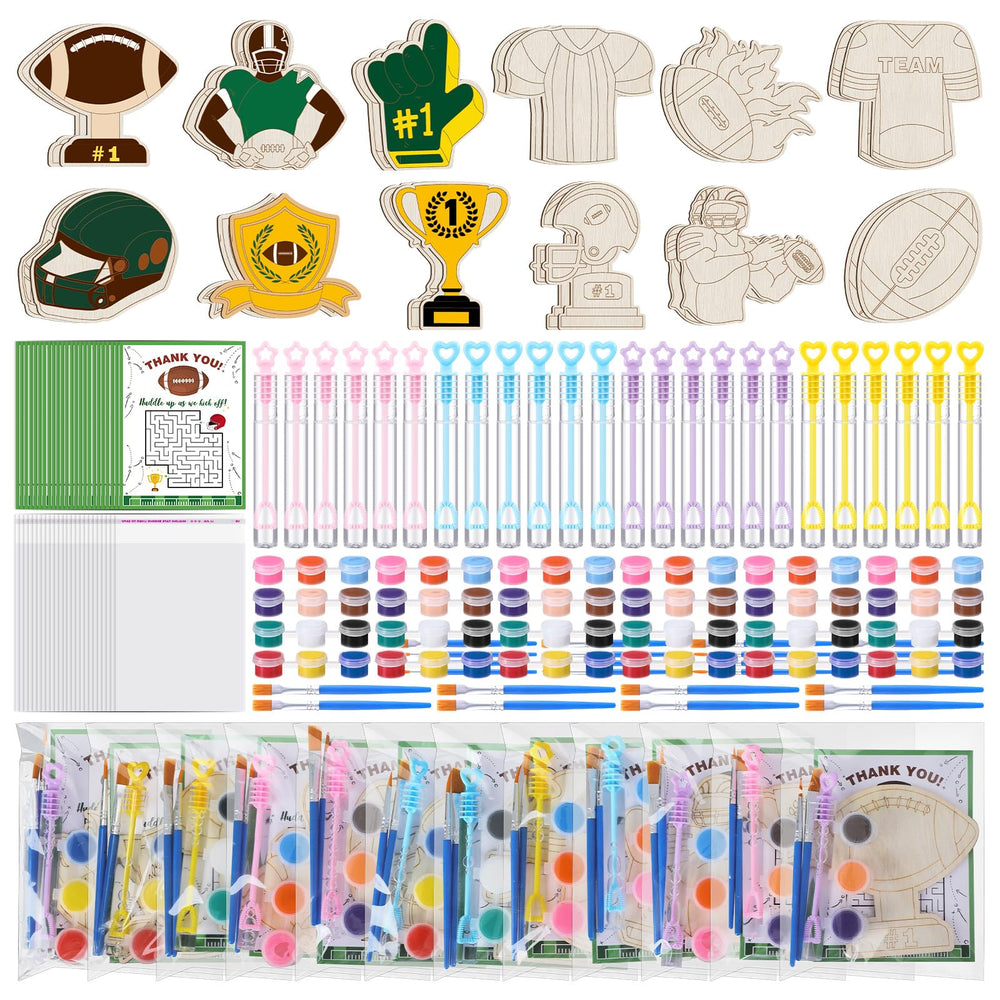 Jenaai 24-set wood football painting crafts with varied designs for creative DIY projects.