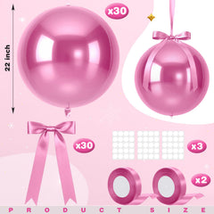 Jenaai pink 4D foil balloon with satin bow for elegant decor.