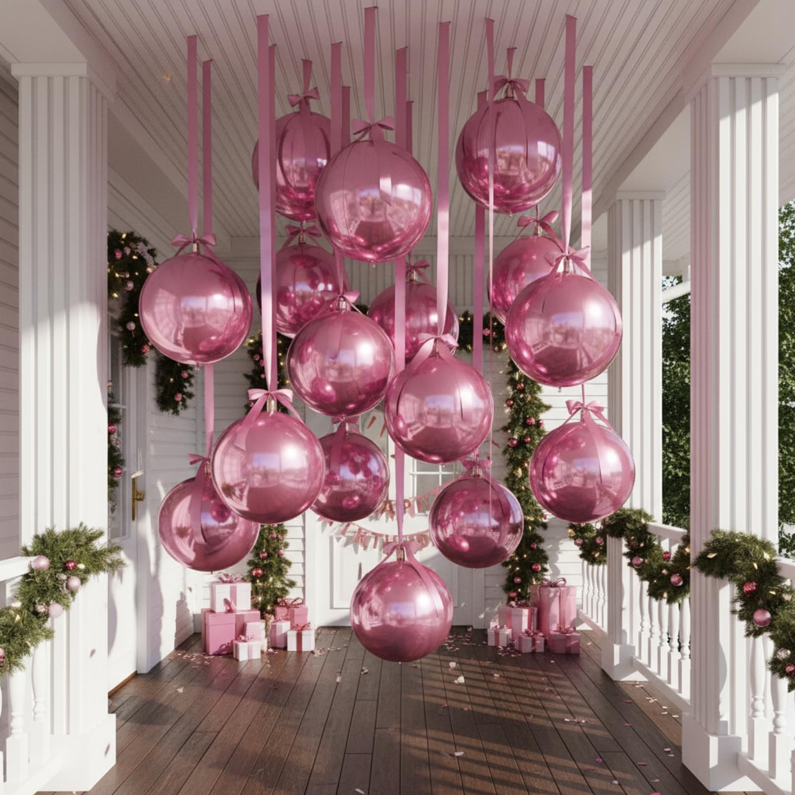Jenaai ceiling decor with a giant pink balloon to create a focal point.