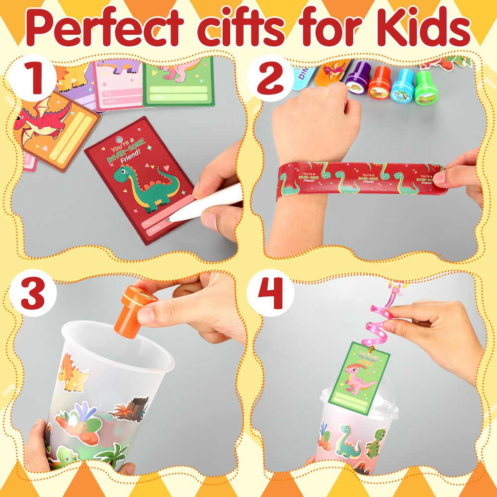 Jenaai dinosaur Valentines cards, double-sided for easy gifting
