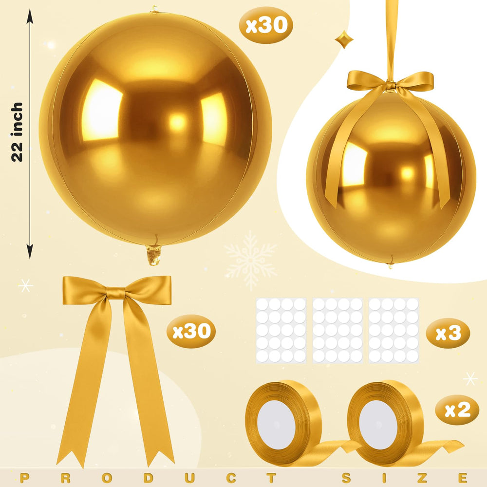 Jenaai gold satin bows enhance balloon decorations with elegance.