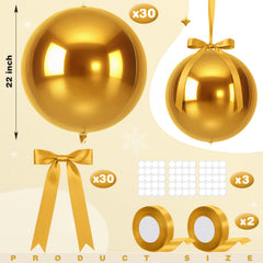 Jenaai gold satin bows enhance balloon decorations with elegance.