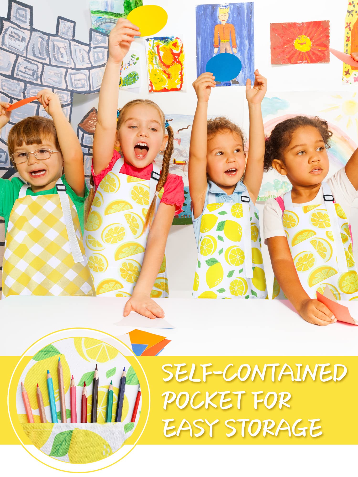 Jenaai kids apron pockets offer handy storage for recipe cards and utensils.