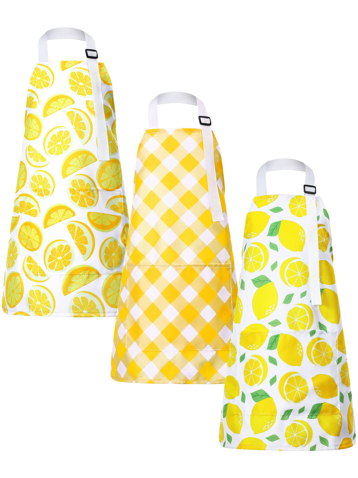 Jenaai lemon kids apron with green leaf design protects clothing during cooking and crafts.