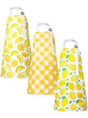 Jenaai lemon kids apron with green leaf design protects clothing during cooking and crafts.